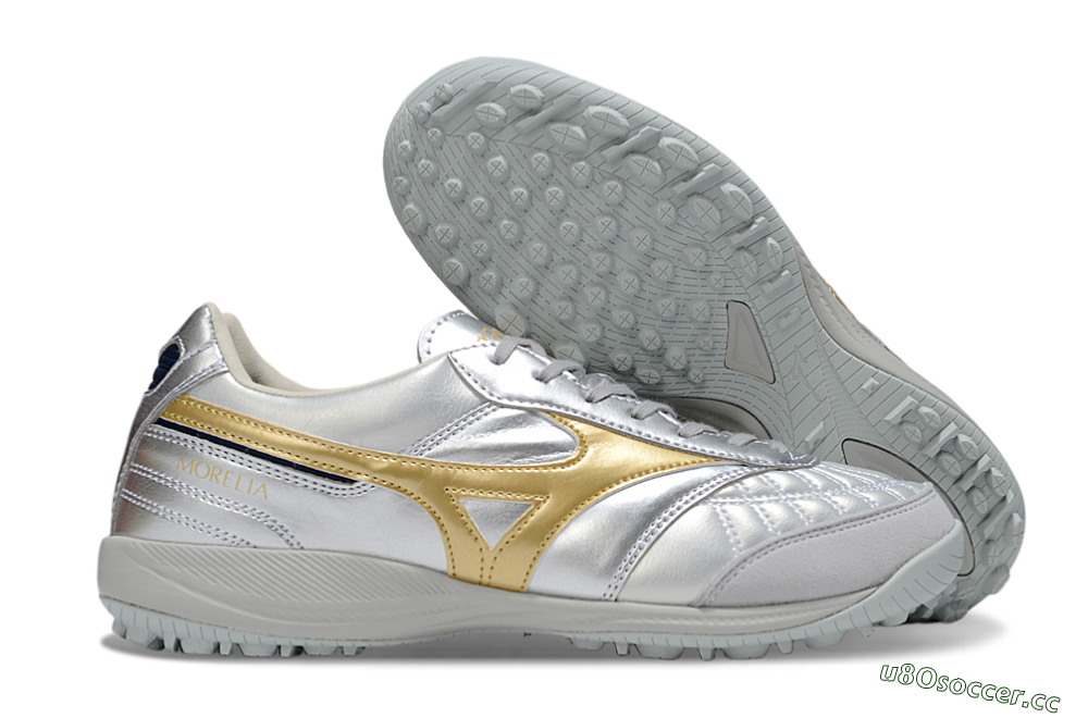 Men's Mizuno Morelia Neo 4 TF Artificial Turf Low-Tops Football Shoes - Silver/Gold/Black 2