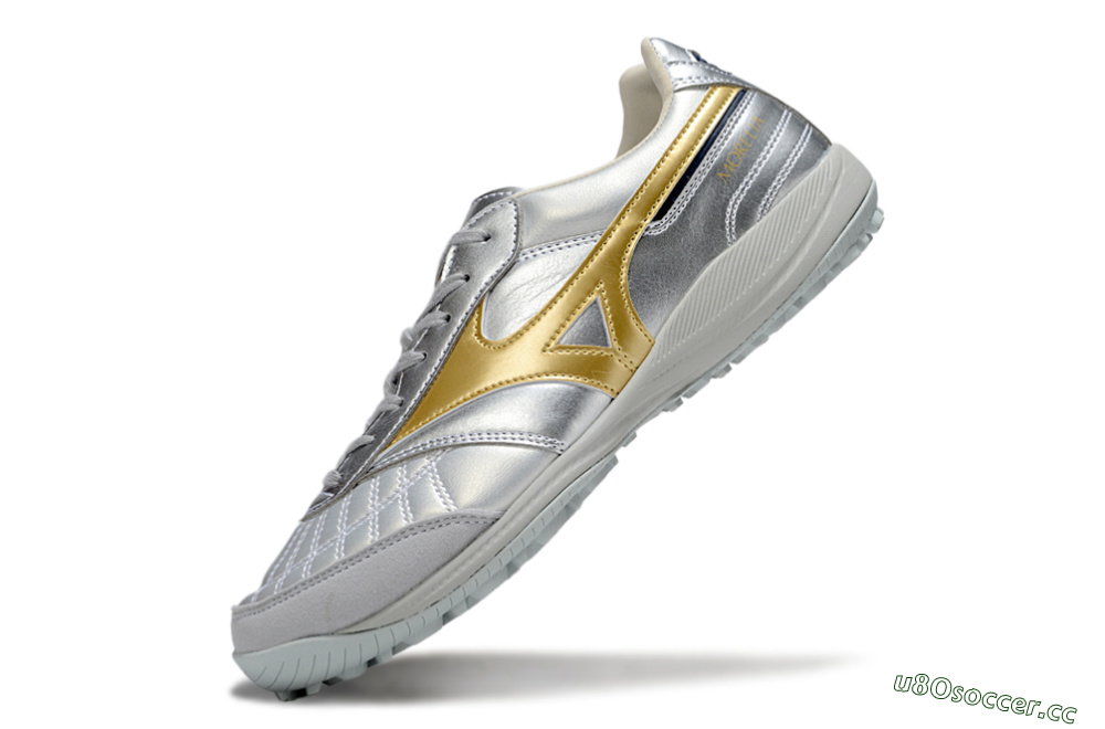 Men's Mizuno Morelia Neo 4 TF Artificial Turf Low-Tops Football Shoes - Silver/Gold/Black 5