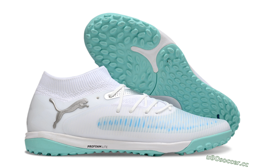 Men's Puma Future 8 Ultimate TF Artificial Turf Low-Tops Football Shoes - White/Silver/Blue 2