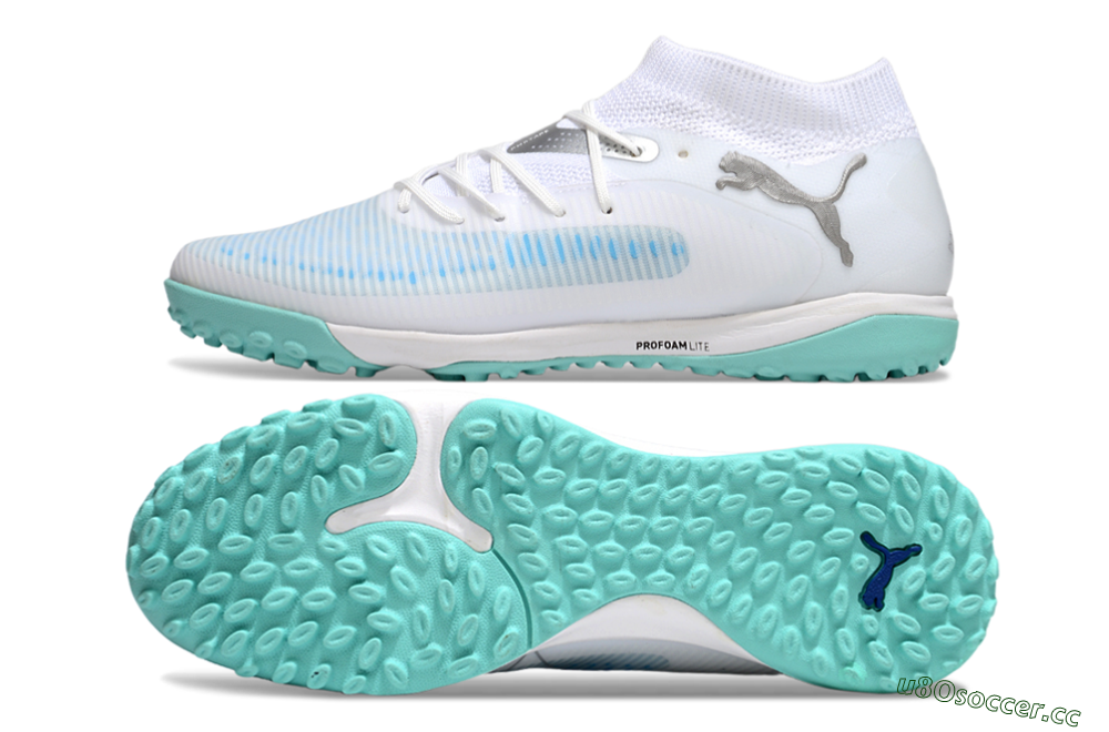 Men's Puma Future 8 Ultimate TF Artificial Turf Low-Tops Football Shoes - White/Silver/Blue 1