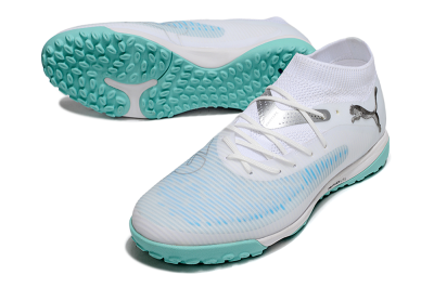 Men's Puma Future 8 Ultimate TF Artificial Turf Low-Tops Football Shoes - White/Silver/Blue