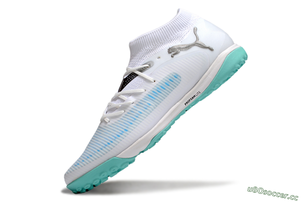 Men's Puma Future 8 Ultimate TF Artificial Turf Low-Tops Football Shoes - White/Silver/Blue 5