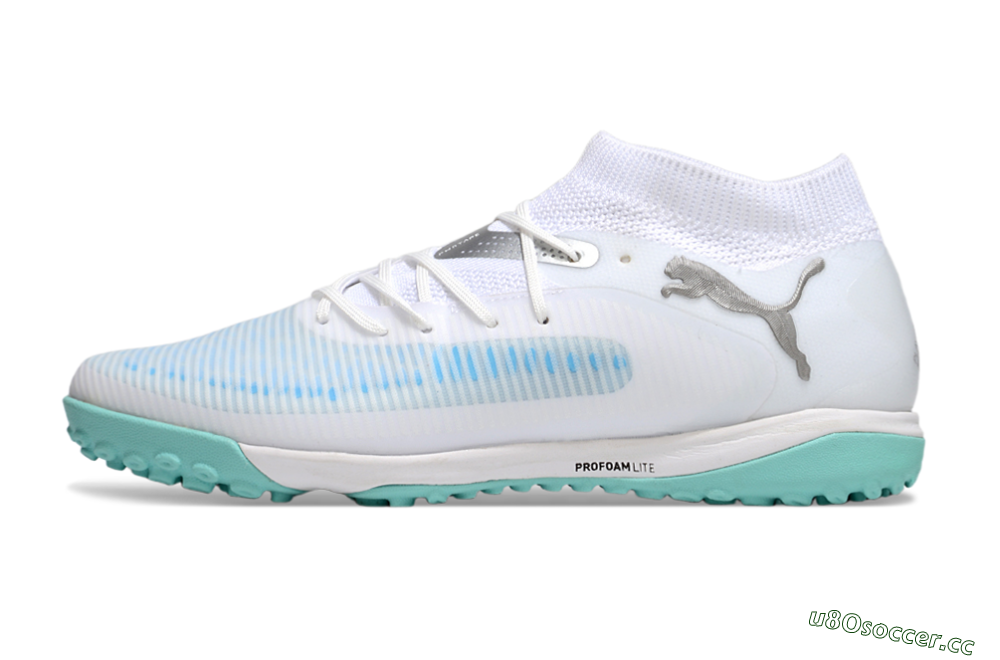 Men's Puma Future 8 Ultimate TF Artificial Turf Low-Tops Football Shoes - White/Silver/Blue 0