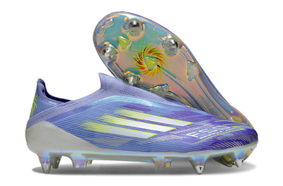 Men's Adidas F50 Elite Laceless SG Soft Ground Low-Tops Football Boots - Blue/Silver/Gold