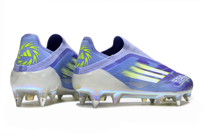Men's Adidas F50 Elite Laceless SG Soft Ground Low-Tops Football Boots - Blue/Silver/Gold
