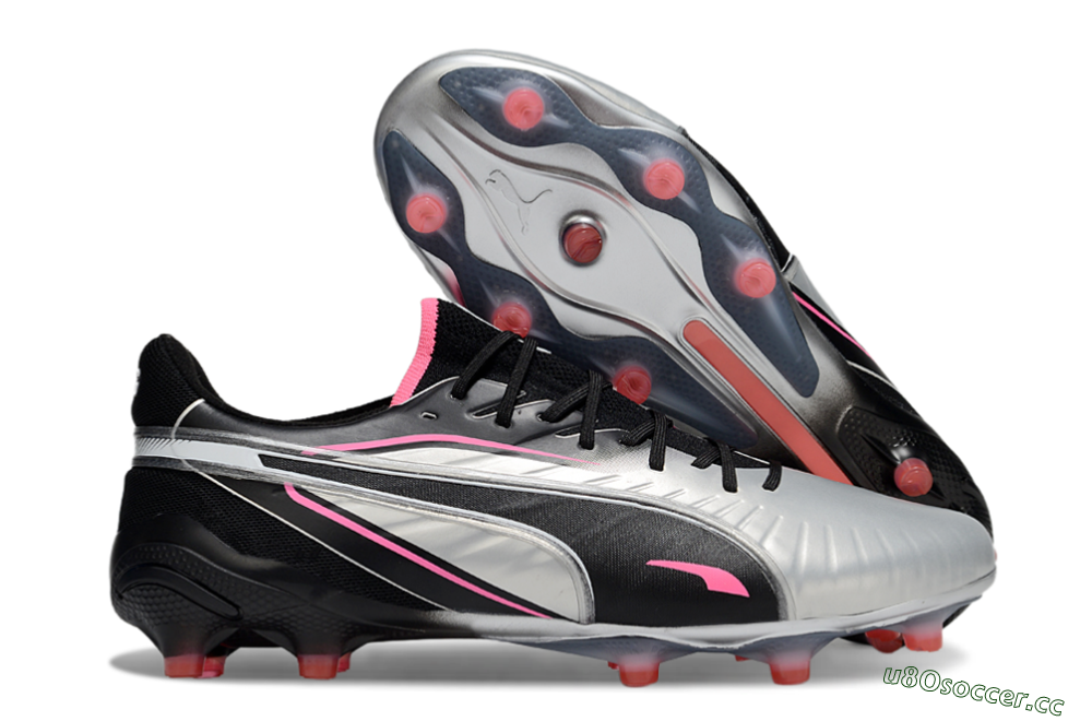 Men's Puma King Ultimate AG Artificial Grass Low-Tops Football Boots - Silver/Black/Pink 2