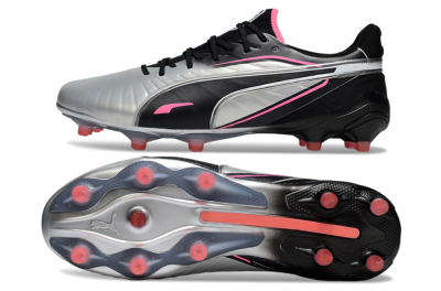 Men's Puma King Ultimate AG Artificial Grass Low-Tops Football Boots - Silver/Black/Pink