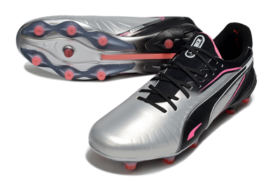 Men's Puma King Ultimate AG Artificial Grass Low-Tops Football Boots - Silver/Black/Pink