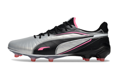 Men's Puma King Ultimate AG Artificial Grass Low-Tops Football Boots - Silver/Black/Pink
