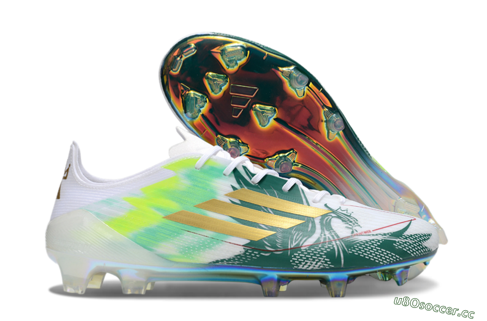 Unisex Adidas F50 Elite FG Firm Ground Low-Tops Football Boots - White/Green/Yellow 2