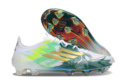 Unisex Adidas F50 Elite FG Firm Ground Low-Tops Football Boots - White/Green/Yellow