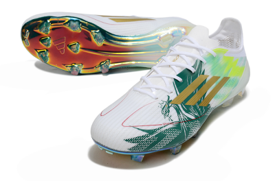 Unisex Adidas F50 Elite FG Firm Ground Low-Tops Football Boots - White/Green/Yellow