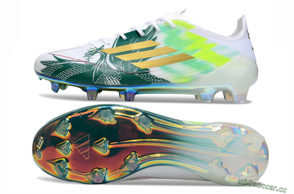 Unisex Adidas F50 Elite FG Firm Ground Low-Tops Football Boots - White/Green/Yellow 1