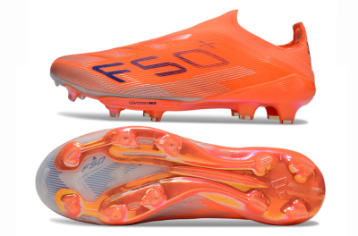 Men's Adidas F50+ Lightstrike Pro Laceless FG Firm Ground Low-Tops Football Boots - Red/Blue/Silver