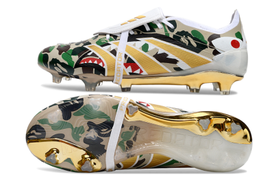 Unisex Adidas Predator 25 Elite Foldover Tongue FG Firm Ground Low-Tops Football Boots - Camo/White/Gold