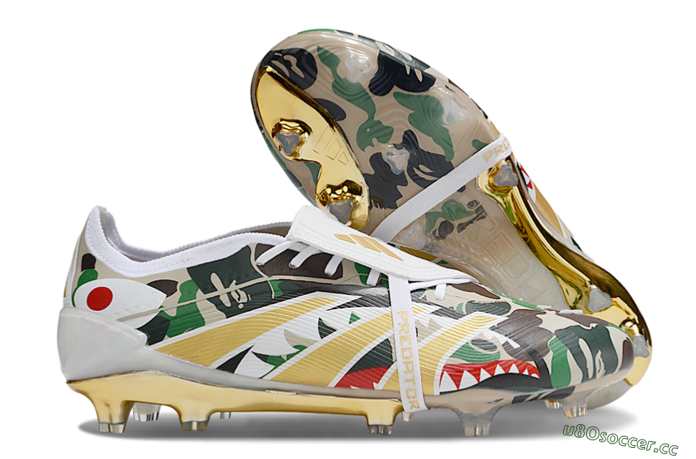 Unisex Adidas Predator 25 Elite Foldover Tongue FG Firm Ground Low-Tops Football Boots - Camo/White/Gold 2