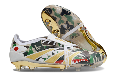 Unisex Adidas Predator 25 Elite Foldover Tongue FG Firm Ground Low-Tops Football Boots - Camo/White/Gold