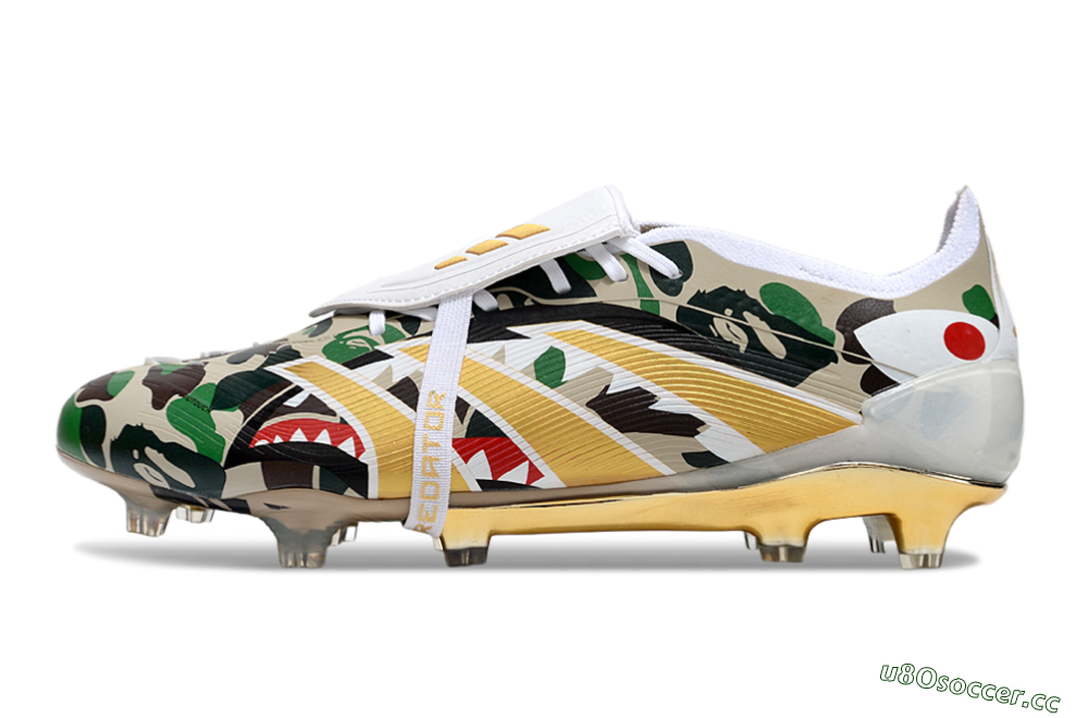 Unisex Adidas Predator 25 Elite Foldover Tongue FG Firm Ground Low-Tops Football Boots - Camo/White/Gold 0