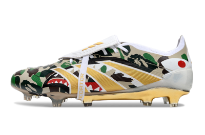 Unisex Adidas Predator 25 Elite Foldover Tongue FG Firm Ground Low-Tops Football Boots - Camo/White/Gold