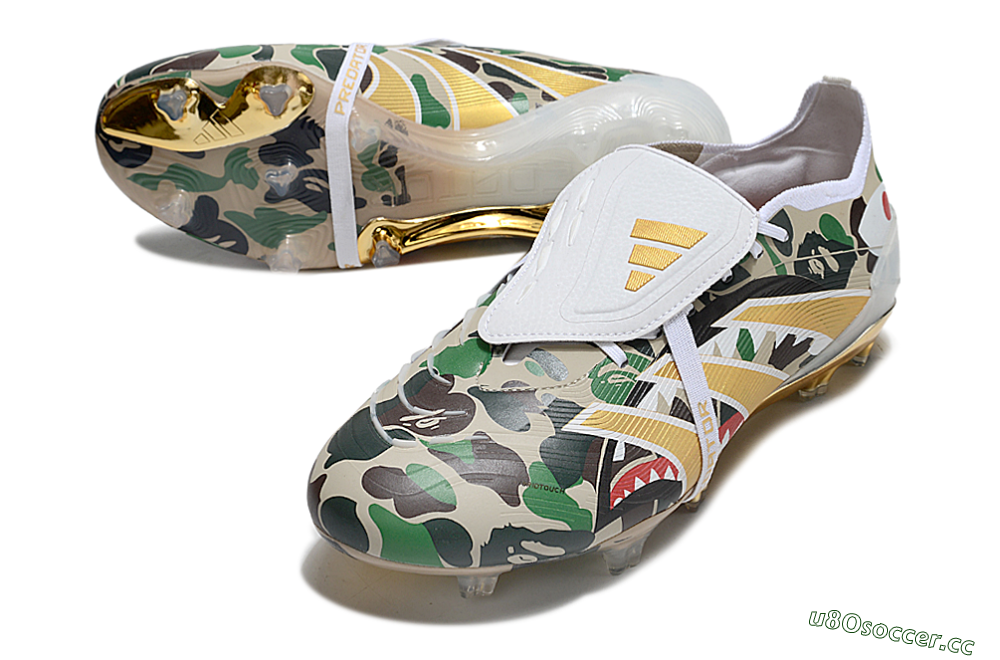 Unisex Adidas Predator 25 Elite Foldover Tongue FG Firm Ground Low-Tops Football Boots - Camo/White/Gold 3