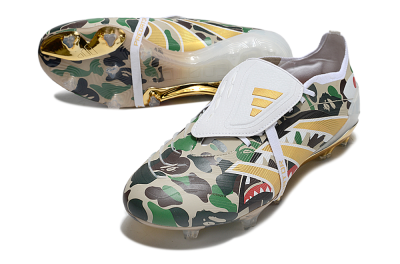 Unisex Adidas Predator 25 Elite Foldover Tongue FG Firm Ground Low-Tops Football Boots - Camo/White/Gold
