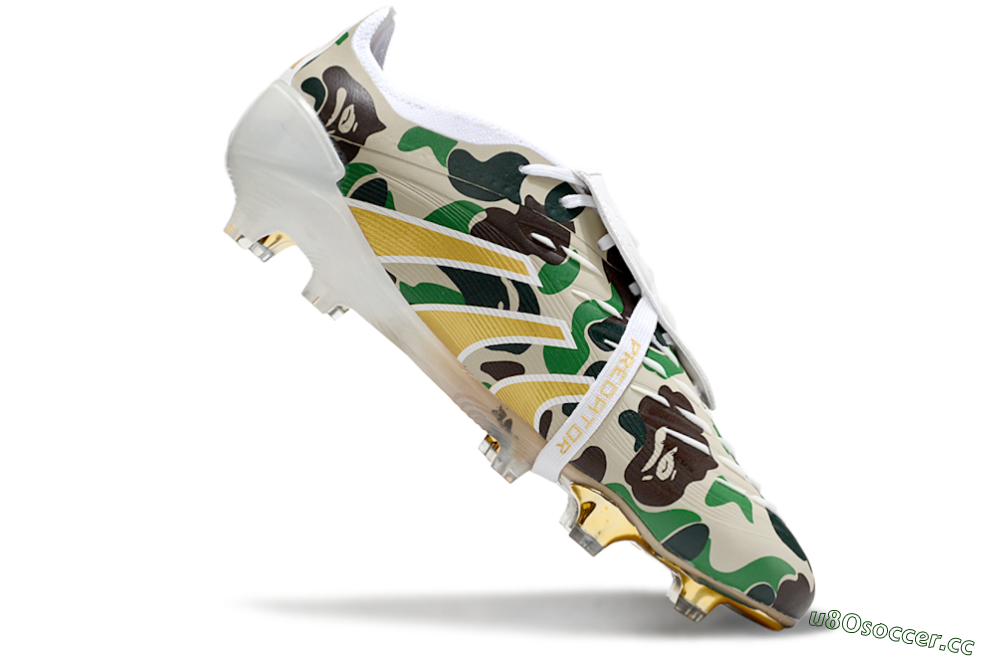 Unisex Adidas Predator 25 Elite Foldover Tongue FG Firm Ground Low-Tops Football Boots - Camo/White/Gold 4