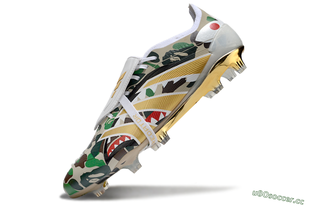 Unisex Adidas Predator 25 Elite Foldover Tongue FG Firm Ground Low-Tops Football Boots - Camo/White/Gold 5