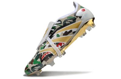 Unisex Adidas Predator 25 Elite Foldover Tongue FG Firm Ground Low-Tops Football Boots - Camo/White/Gold