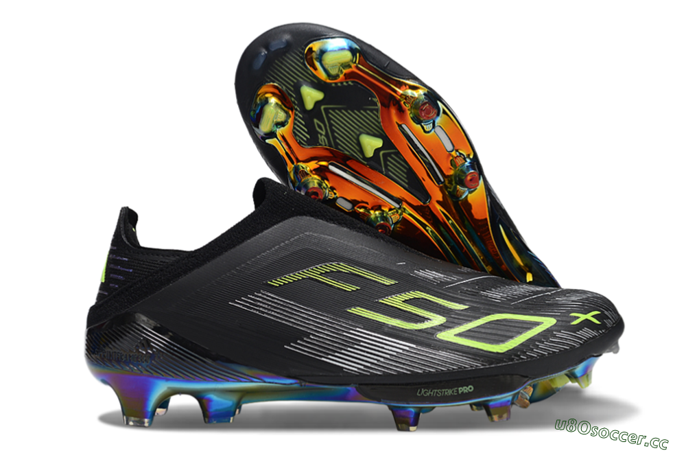 Unisex Adidas F50+ Lightstrike Pro Laceless FG Firm Ground Low-Tops Football Boots - Black/Silver/Yellow 2