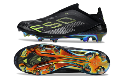Unisex Adidas F50+ Lightstrike Pro Laceless FG Firm Ground Low-Tops Football Boots - Black/Silver/Yellow
