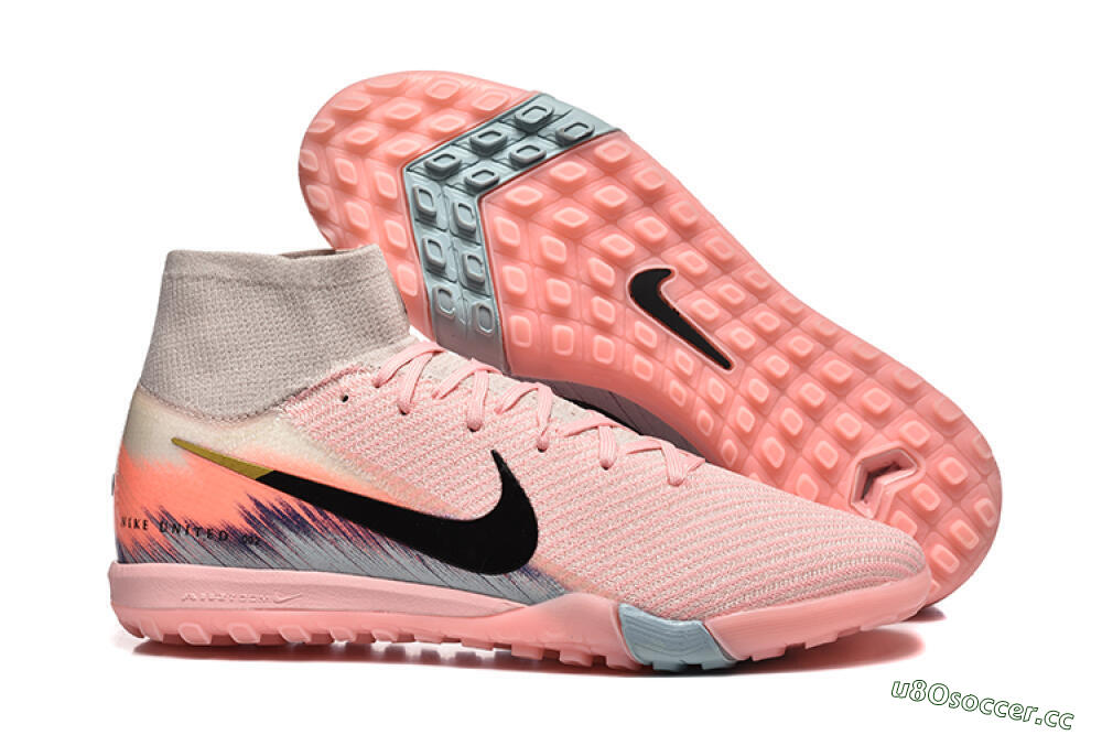 Men's Nike Air Zoom Mercurial Superfly 10 Elite TF Artificial Turf High-Tops Football Shoes - Pink/Black/Gold 2