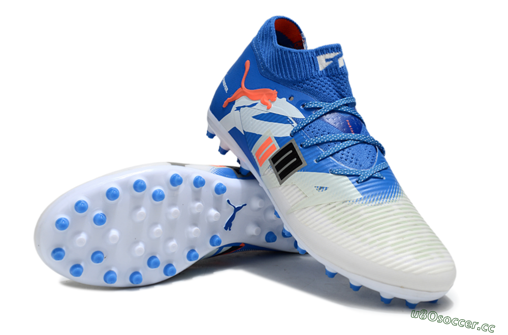 Men's Puma Future 8 Ultimate MG Multi Ground Low-Tops Football Boots - Blue/White/Silver 3
