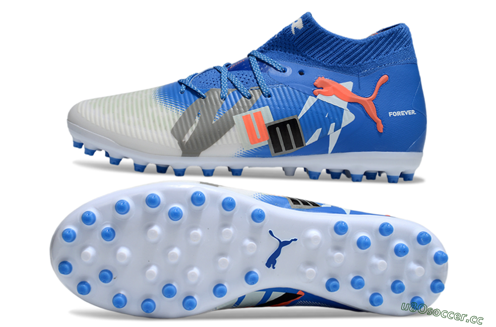 Men's Puma Future 8 Ultimate MG Multi Ground Low-Tops Football Boots - Blue/White/Silver 1