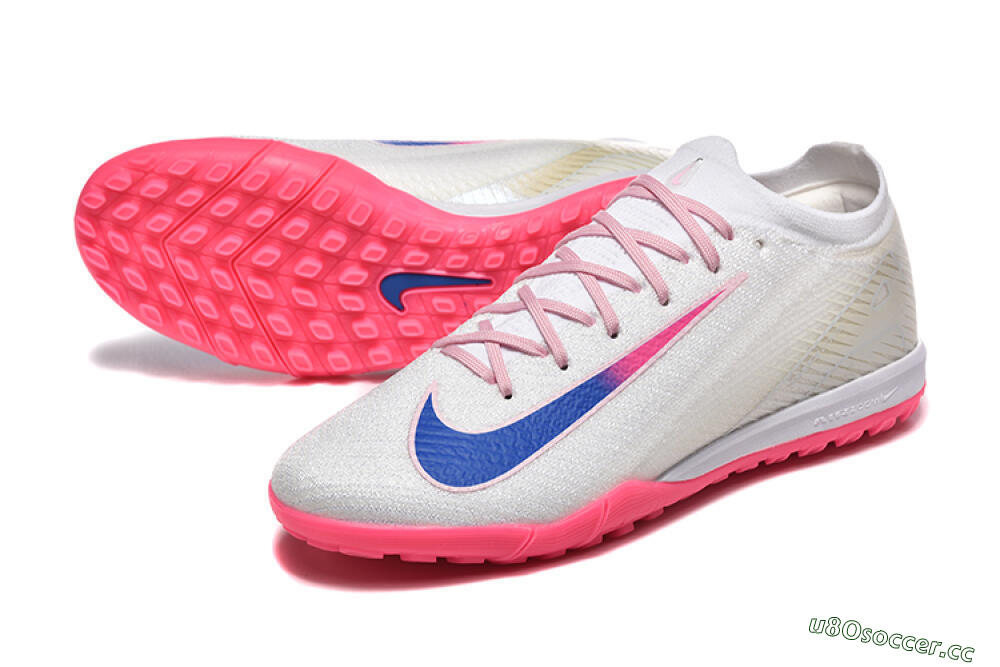 Men's Nike Air Zoom Mercurial Vapor 16 Elite TF Artificial Turf Low-Tops Football Shoes - White/Blue/Pink 3