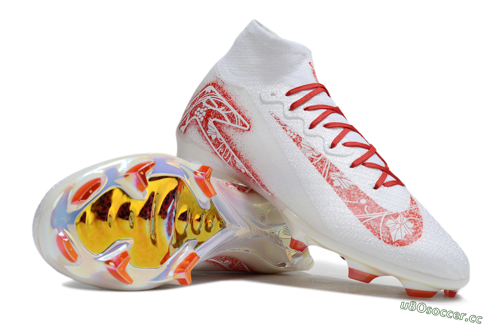 Unisex Nike Air Zoom Mercurial Superfly 10 Elite FG Firm Ground High-Tops Football Boots - White/Red/Gold 1