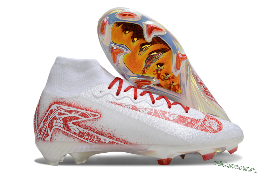 Unisex Nike Air Zoom Mercurial Superfly 10 Elite FG Firm Ground High-Tops Football Boots - White/Red/Gold 2