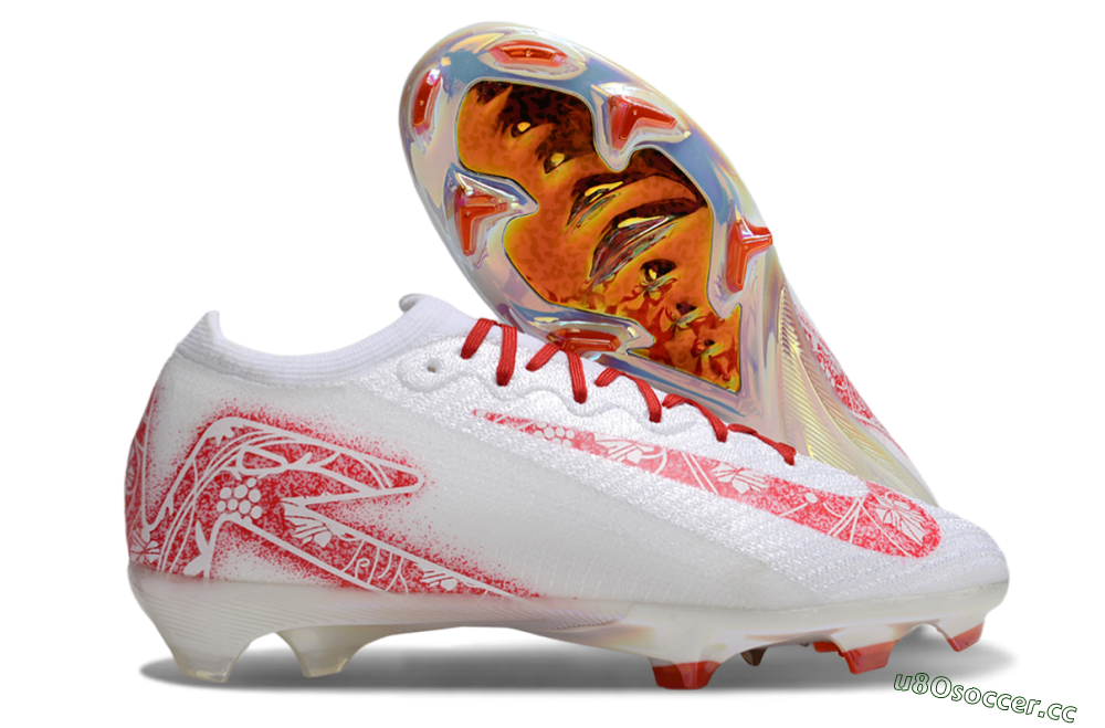 Unisex Nike Air Zoom Mercurial Vapor 16 Elite FG Firm Ground Low-Tops Football Boots - White/Red/Gold 2