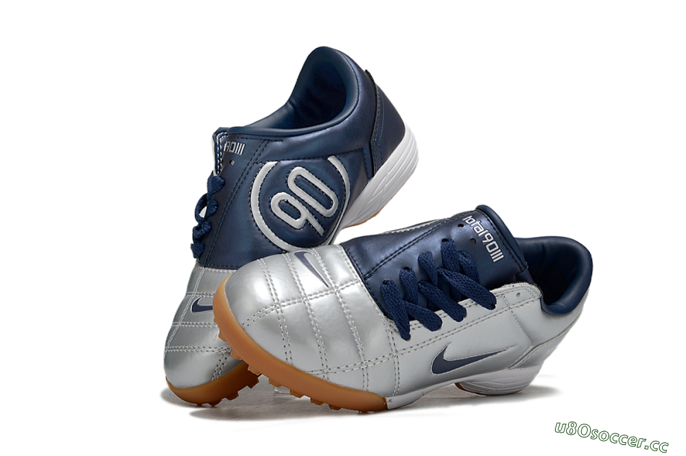 Kids Nike Total 90 III TF Artificial Turf Low-Tops Football Shoes - Silver/Blue/White 0