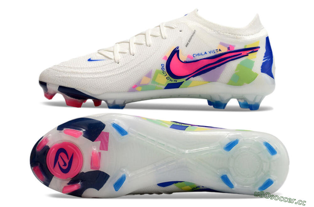 Men's Nike Phantom GX 2 Elite FG Firm Ground Low-Tops Football Boots - White/Pink/Blue 1