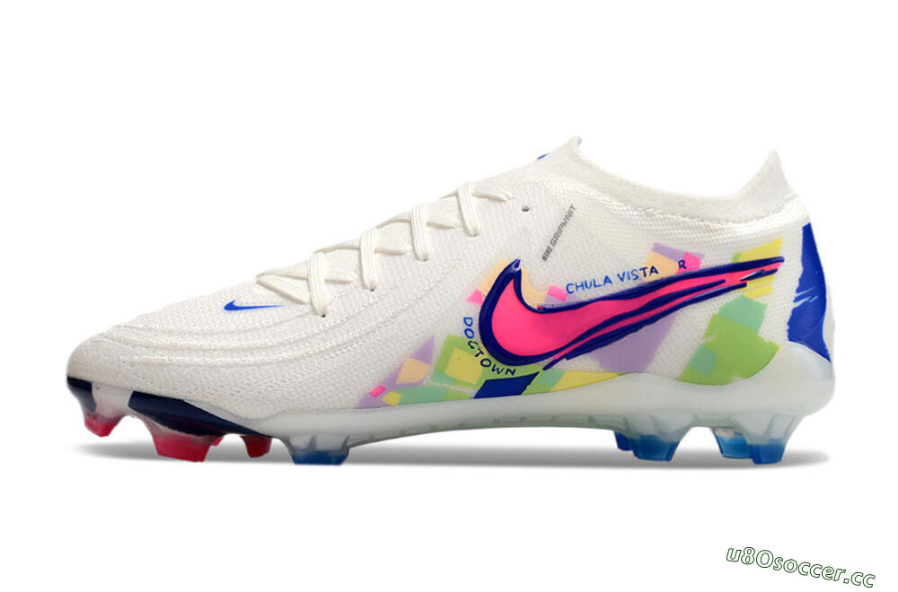 Men's Nike Phantom GX 2 Elite FG Firm Ground Low-Tops Football Boots - White/Pink/Blue 0