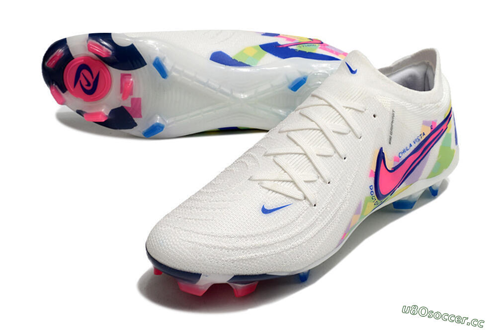 Men's Nike Phantom GX 2 Elite FG Firm Ground Low-Tops Football Boots - White/Pink/Blue 3