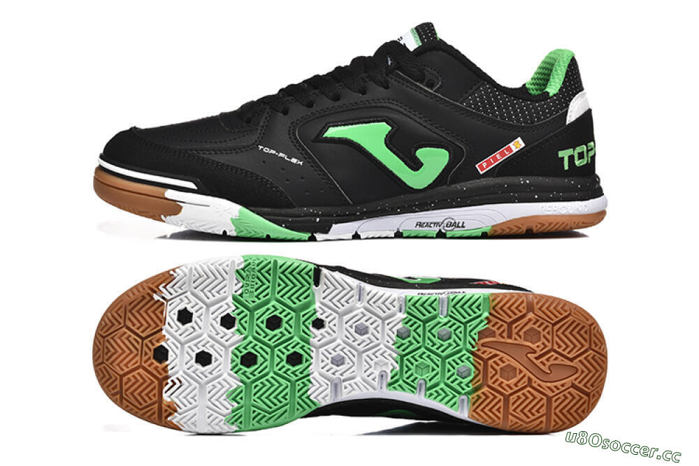 Men's Joma Top Flex IC Indoor & Futsal Low-Tops Football Shoes - Black/Green/Red 1