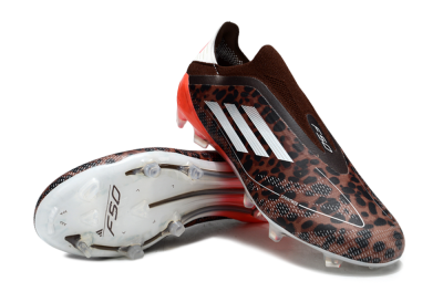 Men's Adidas F50 Elite Laceless FG Firm Ground Low-Tops Football Boots - Leopard/White/Red