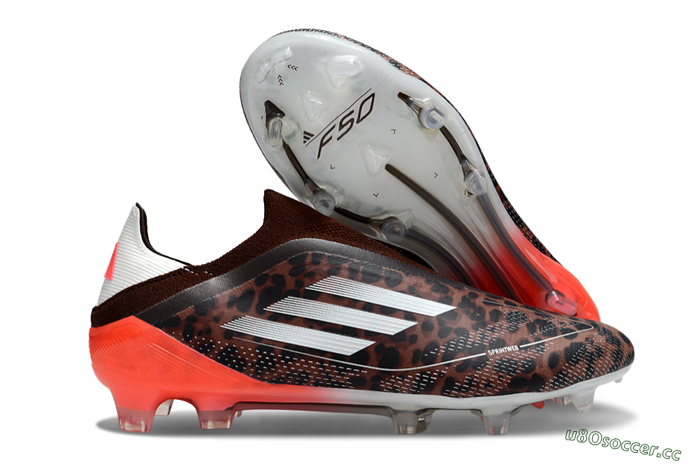 Men's Adidas F50 Elite Laceless FG Firm Ground Low-Tops Football Boots - Leopard/White/Red 2