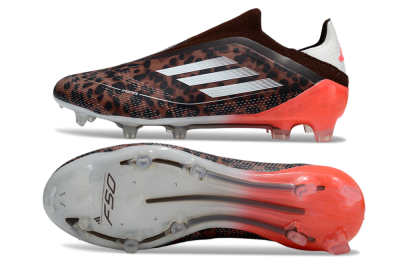 Men's Adidas F50 Elite Laceless FG Firm Ground Low-Tops Football Boots - Leopard/White/Red