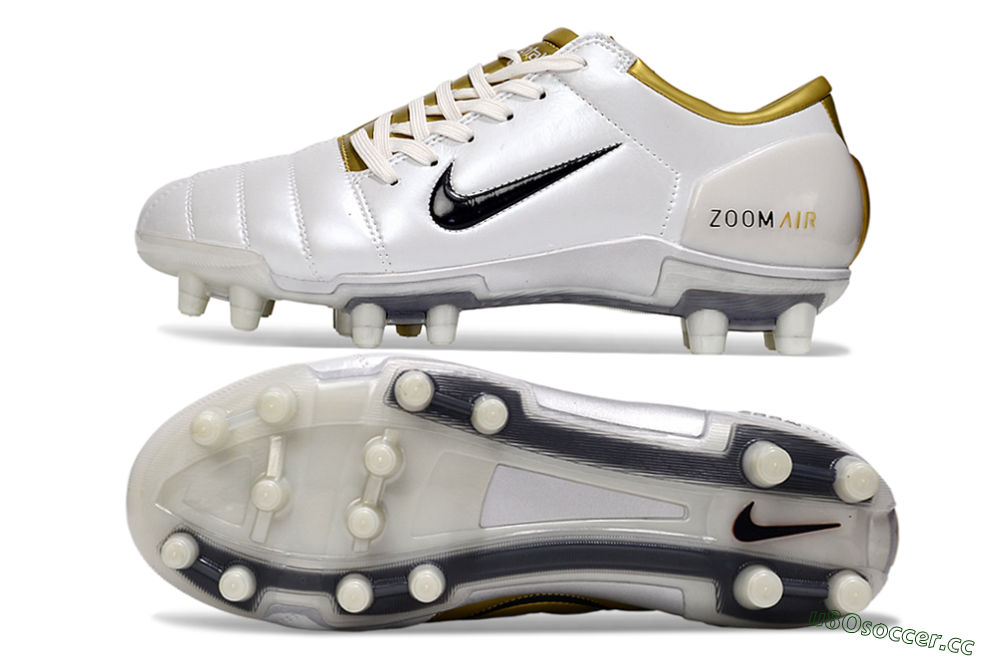 Men's Nike Air Zoom Total 90 III FG Firm Ground Low-Tops Football Boots - White/Black/Gold 1
