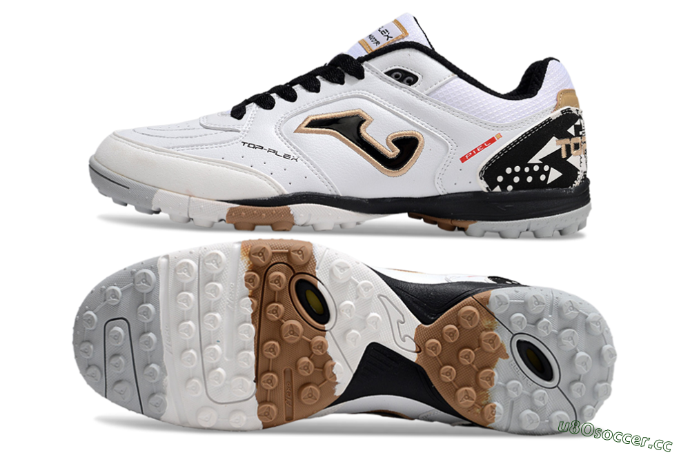 Men's Joma Top Flex TF Artificial Turf Low-Tops Football Shoes - White/Black/Brown 1