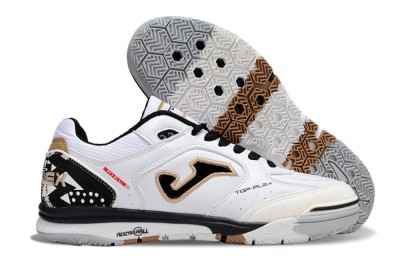Men's Joma Top Flex IC Indoor & Futsal Low-Tops Football Shoes - White/Black/Brown