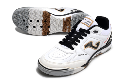 Men's Joma Top Flex IC Indoor & Futsal Low-Tops Football Shoes - White/Black/Brown