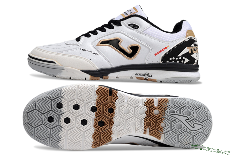 Men's Joma Top Flex IC Indoor & Futsal Low-Tops Football Shoes - White/Black/Brown 1